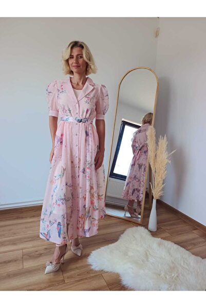 NICI UN BREND Rochie lunga, roz pudra, maneci bufante