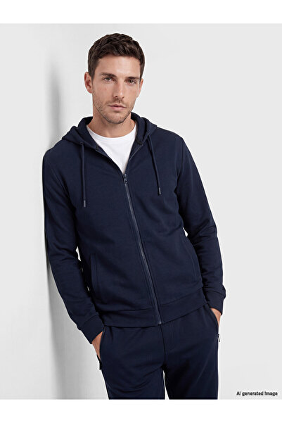 LC Waikiki Navy Blue Hooded Men's Zippered Sweatshirt