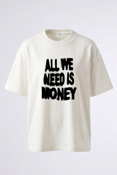Anetos تي شيرت أبيض كبير الحجم مطبوع بتصميم Money Graffiti