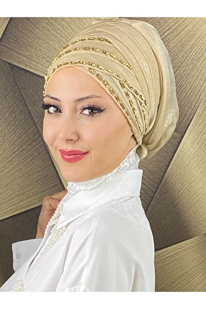 MY UKİYO STORE TESETTÜR GOLD BONCUKLUL EL İŞLEMELİ ABİYE BONEŞAL