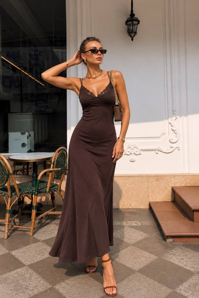 Tayt Factory Μακρύ φόρεμα με διπλές τιράντες και λεπτομέρεια από δαντέλα