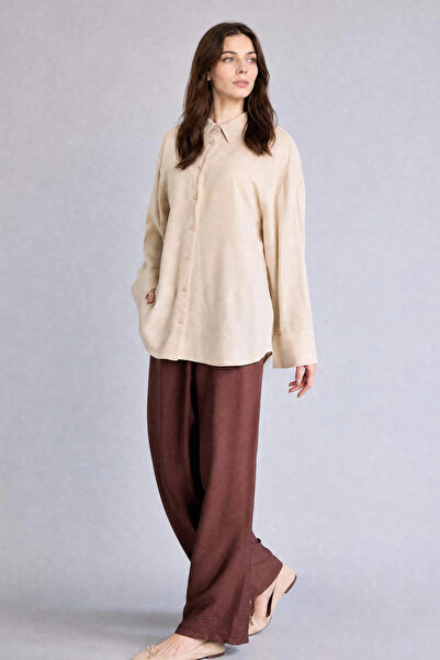 DeFacto H7781Axbn340 Brown Regular Fit Long Straight Leg Brown Trousers