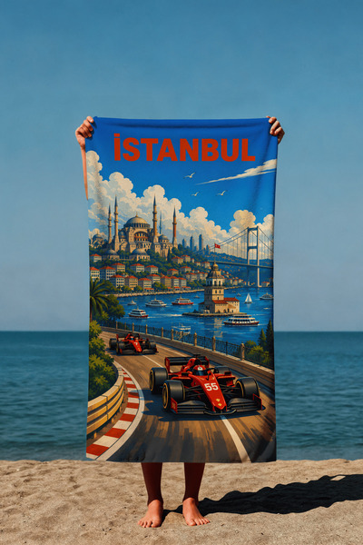 Luvis Store Istanbul Racing F1 Race Car Patterned Printed Beach Towel