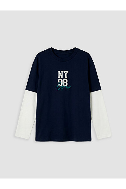 LC Waikiki Lcw Kids Navy Blue Printed Boy's T-Shirt
