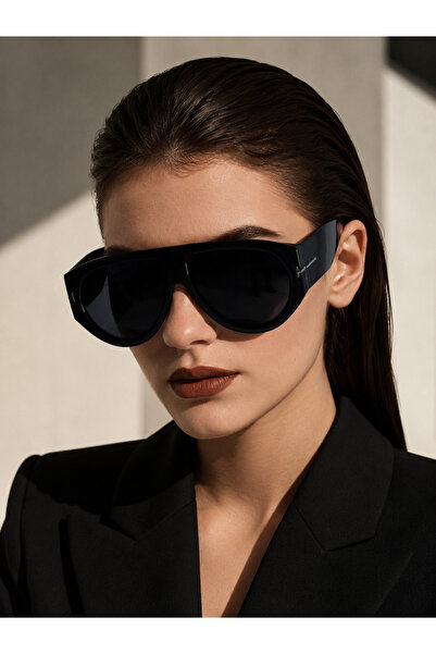Straight Light Women's Black Oversize Pilot Sunglasses Uv400 Protected Black ...