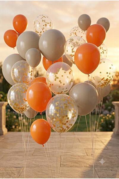 FESTİVALOON 20’li Turuncu Deniz Kumu Gold Konfetili Şeffaf Balon Seti 11 İnç ...