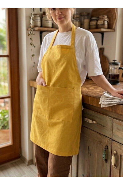 LUNAFEL Yellow Kitchen Apron with 2 Pockets, Water and Stain Repellent Barist...