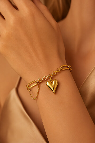 Others 18K Gold Plated Stainless Steel Heart Charm Chain Bracelet for Women –...