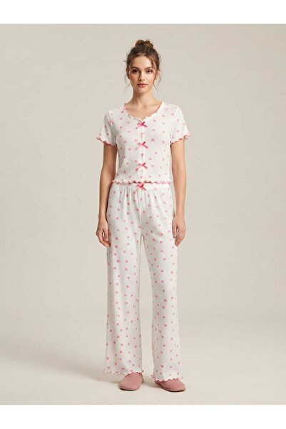 LaFont Women's Sexy Pajama Set with Lovely Heart Pattern