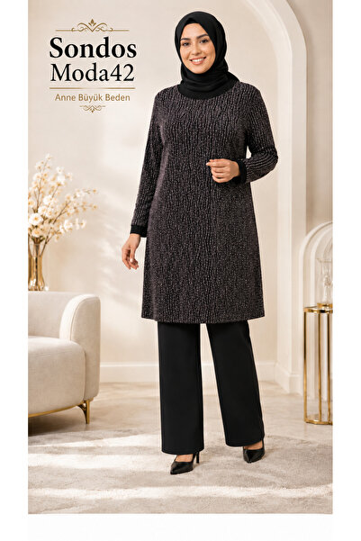Sondos Moda42 Hesna Hasret Large Size Caviar Printed Round Neck Stone Embroid...