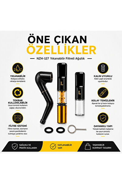 Han Tobacco Yıkanabilir Filtreli Ağızlık | Tekrar Kullanılabilir | Kalın Uyumlu | Temizleme Aparatlı
