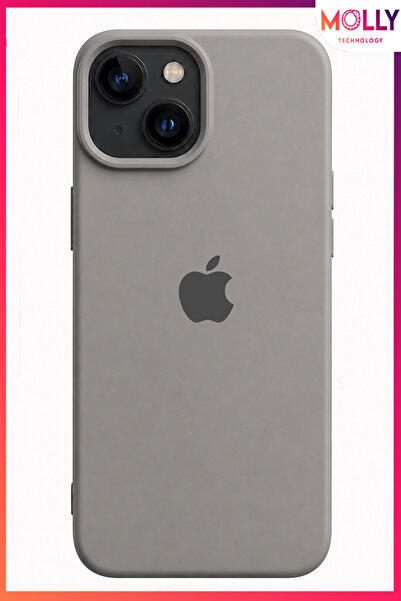 Molly iPhone 13/14 İçin Alfa Gri Lansman İçi Kadife Mat Soft Silikon Kılıf