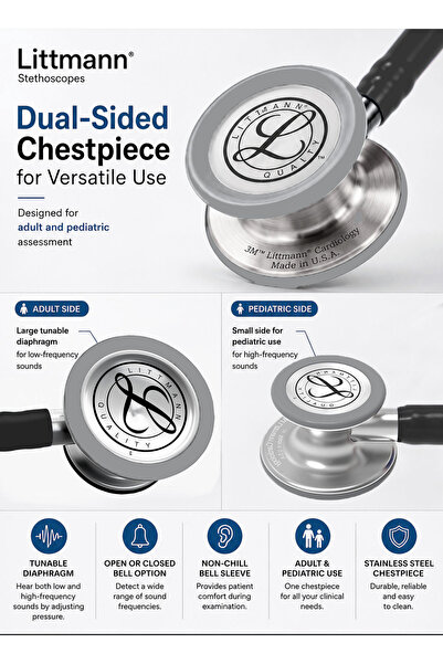 3M Littmann Classic III Monitoring Stethoscope Model 5623 Silver-Finish Dual-Sided Chestpiece with Caribbean Blue Tubing Adult and Pediatric Tunable Diaphragms Soft-Sealing Eartips 27 Inch 69 cm