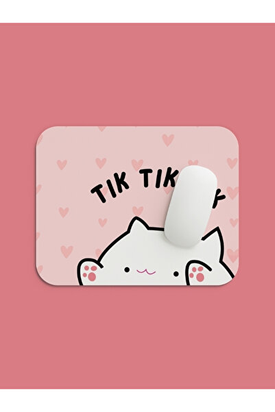 Tabloe Tatlı Kedi Temalı Kalpli Ergonomik Pembe Mouse Pad - 23X19 cm - Kaydır...