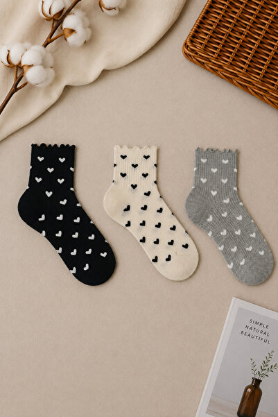 Socks++ 3'lü Fırfırlı Desenli Kadın Soket Çorap