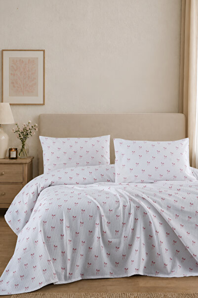 Enlora Home Desenli Pike Örtü Çift Kişilik Fiyonk Pembe (Pike)