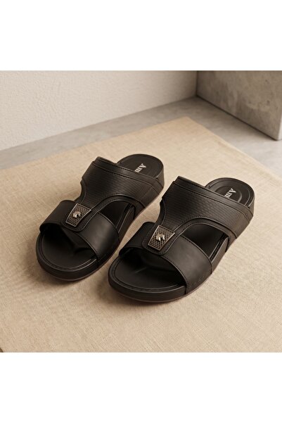 Lucky Steps Men's PU Leather Slide Sandals Non-Slip Thick Sole Open Toe Casua...