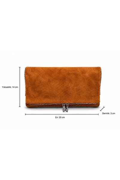 PaminBags Aksesuar Gerçek Süet Deri Katlanır Zincirli Portföy Clutch Asksesua...