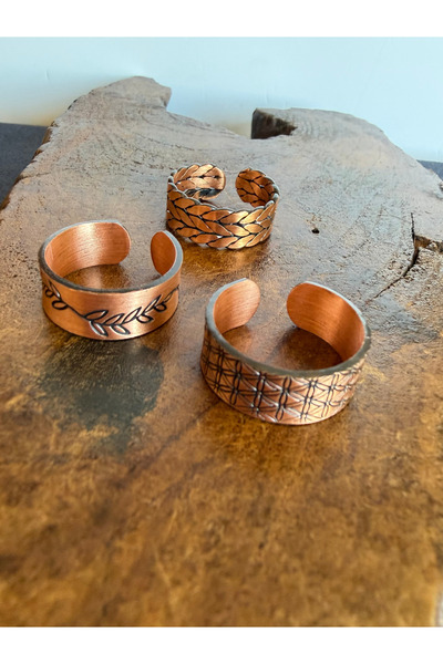 zadenza gold 100% pure copper triple ring adjustable size handcrafted copper ...