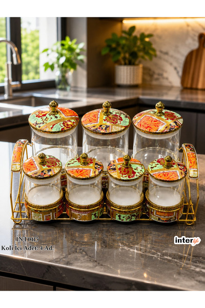 İnterlife 7-Piece Luxury Spice Rack Set with Spice Rack Stand, Kitchen Organi...