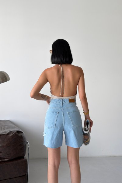 XRAY JEANS Women's High Waist Cotton Baby Blue Mini Denim Shorts