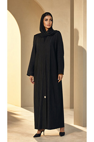 Generic Elegant Black Textured Open Front Abaya Robe