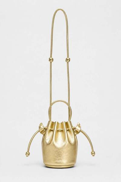 Madamra Gold Women's Mini Drawstring Shoulder and Crossbody Bag with Adjustab...