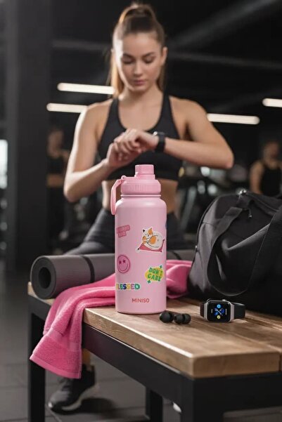 Miniso Lisanslı DIY Serisi Isı Yalıtımlı Paslanmaz Çelik Şişe 900 mL – Pembe