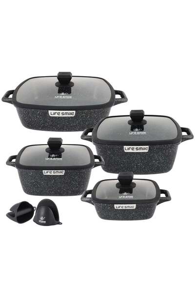 Lifesmile Life Smile Granite Nonstick Cookware Set with Lids & Silicone Glove...