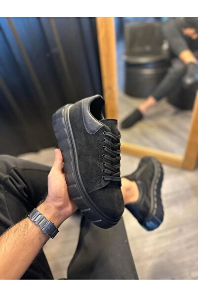 pabucmarketi Black Suede (Black Sole) Lace-Up Men's Shoes Sneakers