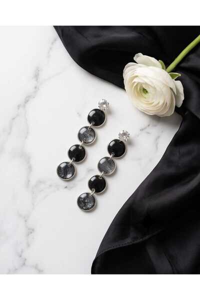 Dodemert Home Black-Grey Sequential Polymer Clay & Epoxy Handmade Earrings