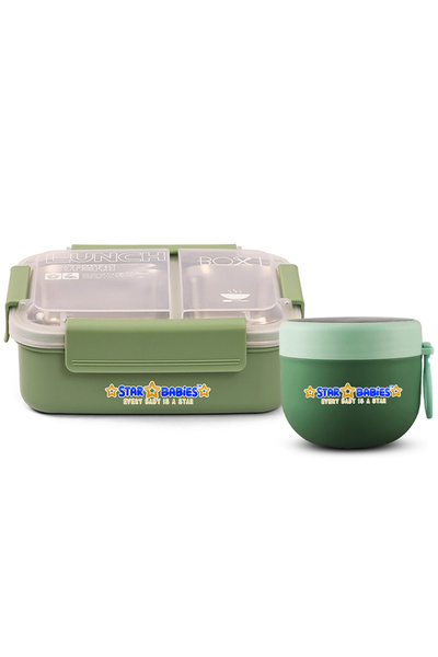 STAR BABiES Stainless Steel Compartment Lunch Box With Removable Tray and Sou...