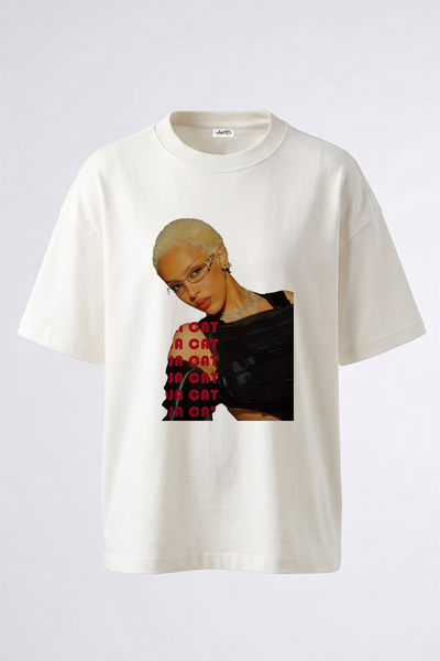 Anetos Doja Cat dizajn, štampana oversize bela majica