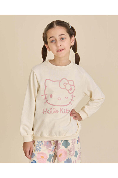 REDTAG Girls Ivory Hello Kitty Puff Print Sweatshirt