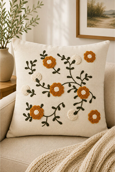SEVMİŞ HOME Decorative Punch Throw Pillow Cover Linen Fabric with Hidden Zipp...