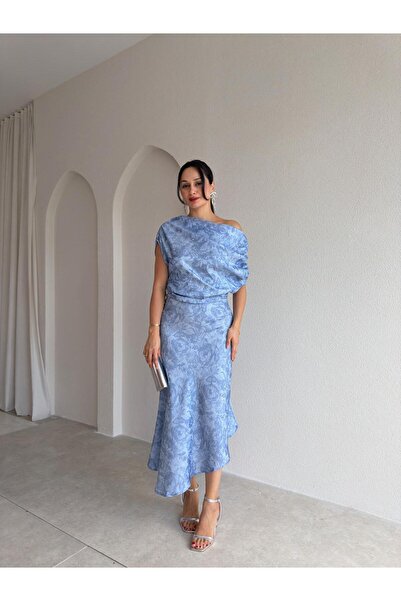Mooi Butik فستان كورسيت ميدي 3746 - أزرق