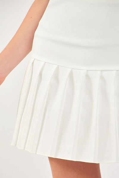 Volanlı White Pleated High Waist Skirt