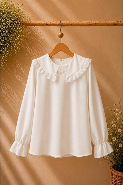 KÜÇÜĞÜM BUTİK White Baby Collar Scallop Lace Crepe Blouse
