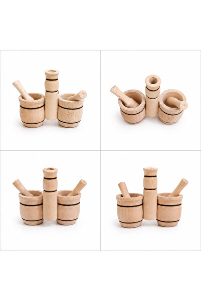 RenKris Set Artizan WoodCraft din lemn cu două recipiente tip mojar pentru sa...