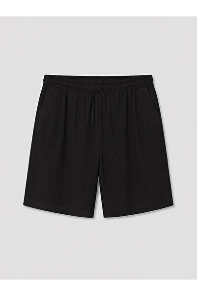 LC Waikiki Black Plus Size Linen Blend Women's Trousers