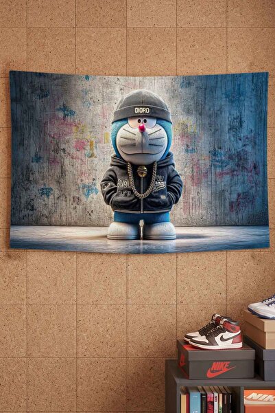 gxe.art سجادة جدارية مزخرفة على شكل قطة روبوتية زرقاء من Streetwear Hip Hop