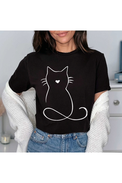 Orielle Tricou Negru cu desen de pisică