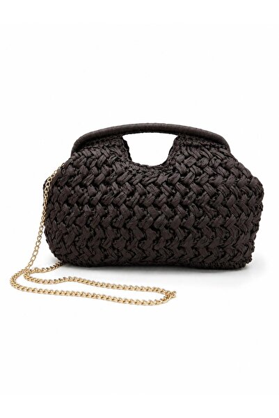 Timeless Milano Hasır El Örgüsü Kadın Omuz Çantası Clutch Zincirli