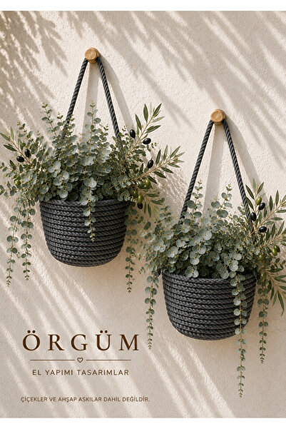 EGE ÖRGÜM Saksılık Mini Dekoratif Sepet 2'li Mini Çiçeklik 12x10 Cm(BİTKİLER ...