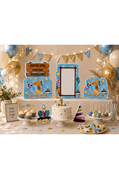 essen party 1 Year Old Themed Decorative 5-Piece Board Set with Decorative St...