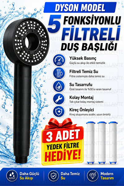 ellante Yeni Nesil 5 Fonksiyonlu Filtreli Duş Başlığı Yüksek Basınçlı PP Pamu...