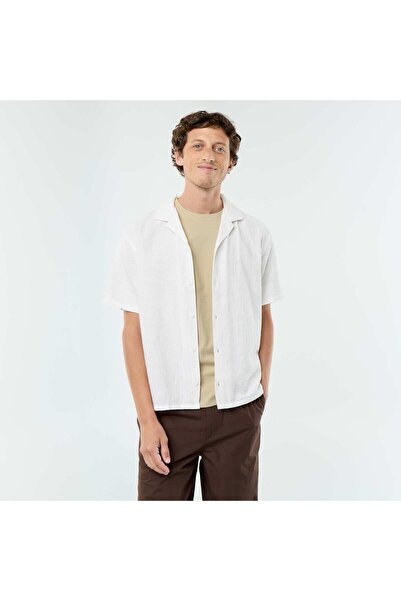 KIABI Textured Knit Short-Sleeved Shirt WHITE