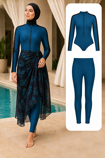 TESMAY Lycra Pareolu 5 Piece Full Covered Hijab Swimsuit 21124-26 Khaki