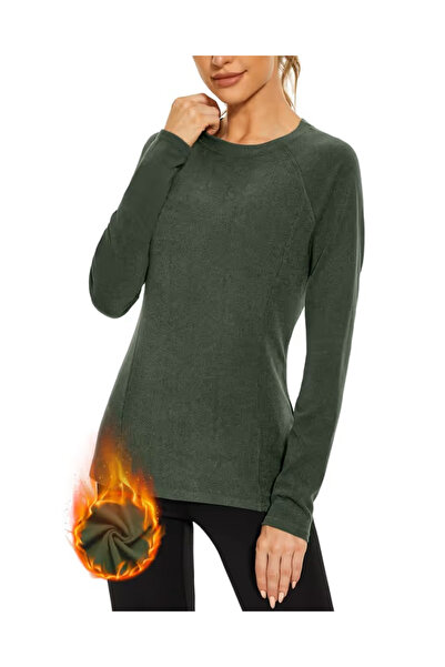 OEM Bluză termică verde, cu mâneci lungi, pulover de damă, XL