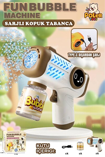 POLER TOYS Şarjlı Otomatik Köpük Tabancası Hazneli Bubble Gun Type-C Şarjlı Ç...